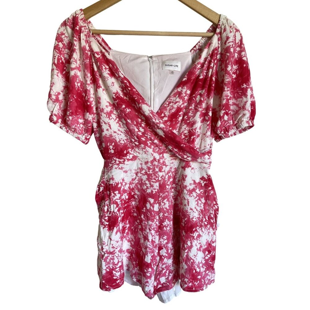 Sugarlips Coral Crush Everheart Romper XS Pink White V-Neck Short Sleeve MSRP $8 - Picture 3 of 11